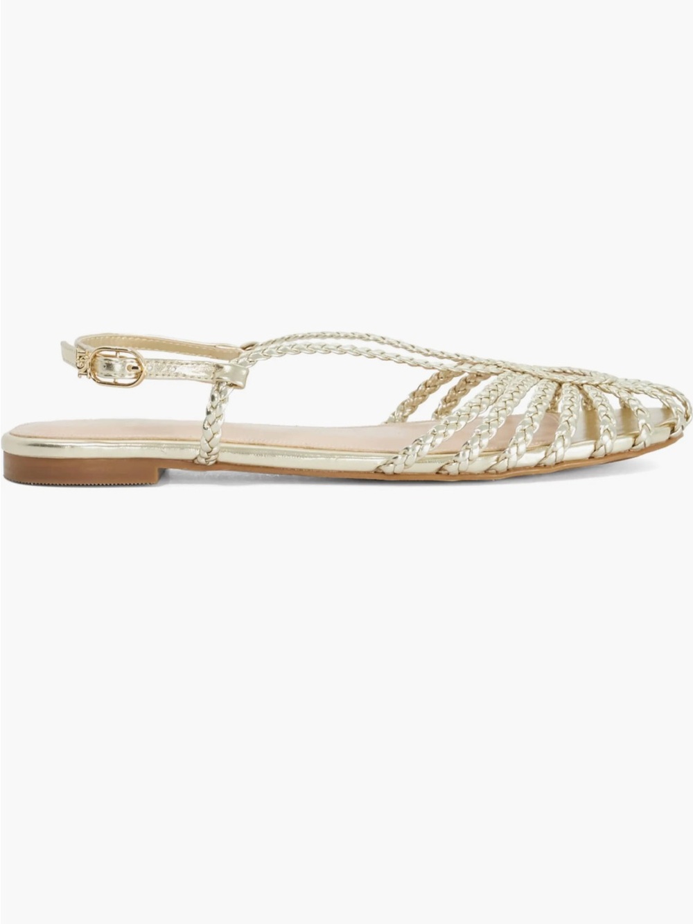 Dune London Metallic Gold Braided T-Strap Sandals - Picture 2 of 4